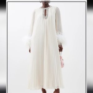 Self-portrait Crystal-collar pleated-chiffon midi dress with feather cuffs